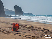 Boa di plastica rossa sulla spiaggia di Roque del Morro 